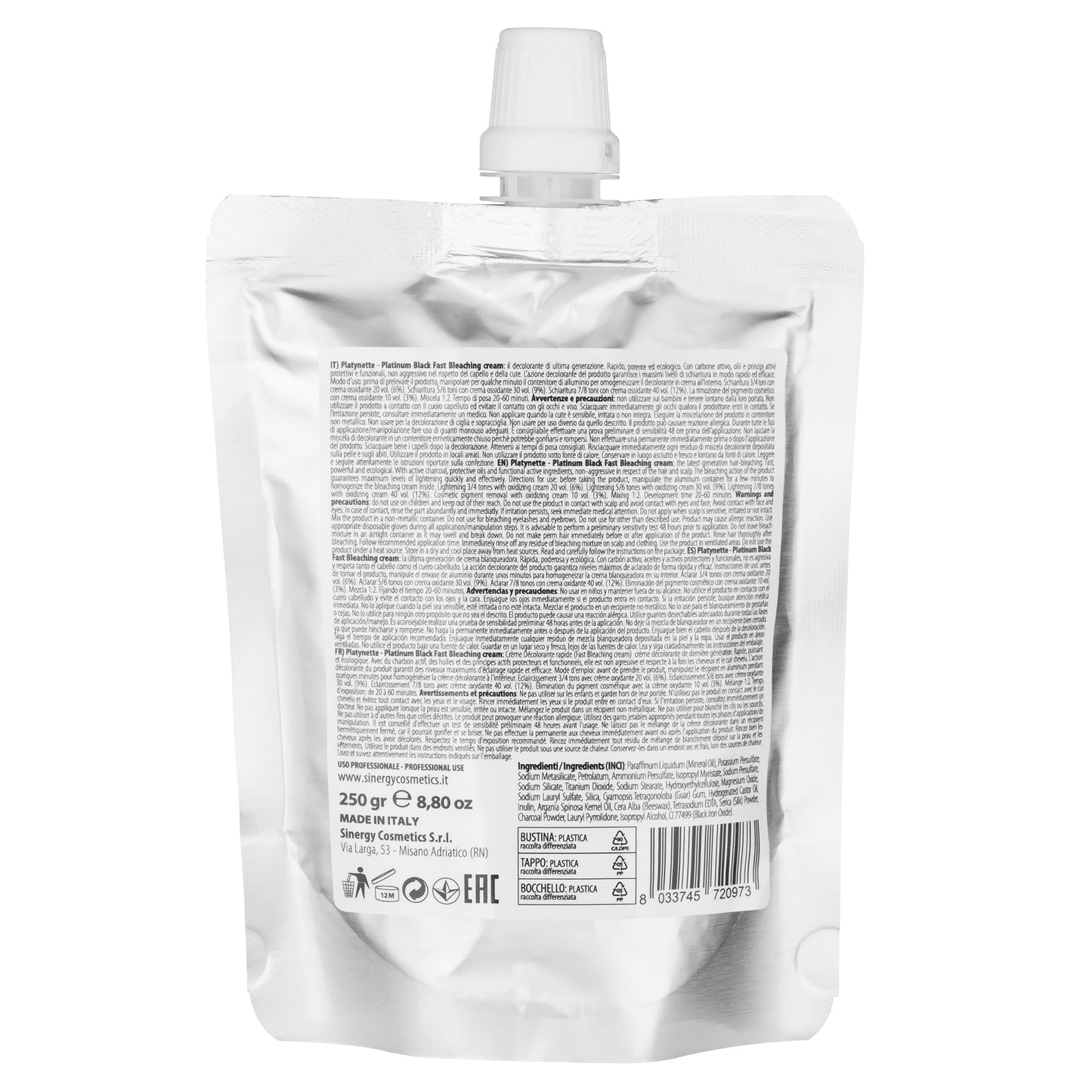 Крем висвітлюючий для волосся (чорний) Sinergy PLATINUM, 250гр