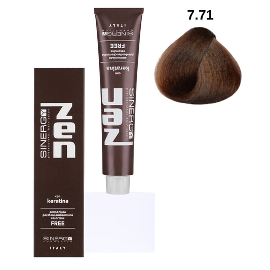Безаміачна крем-фарба для волосся ZEN Sinergy 7/71 русий коричнево-попелястий 100 мл